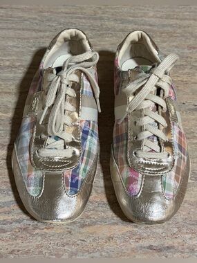 Coach Kinsley Metallic Gold & Multicolor Plaid Low-Top Sneakers